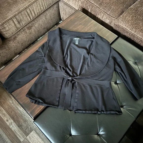 White House Black Market Black Tie-Front Shawl Collar Jacket - Picture 3 of 5